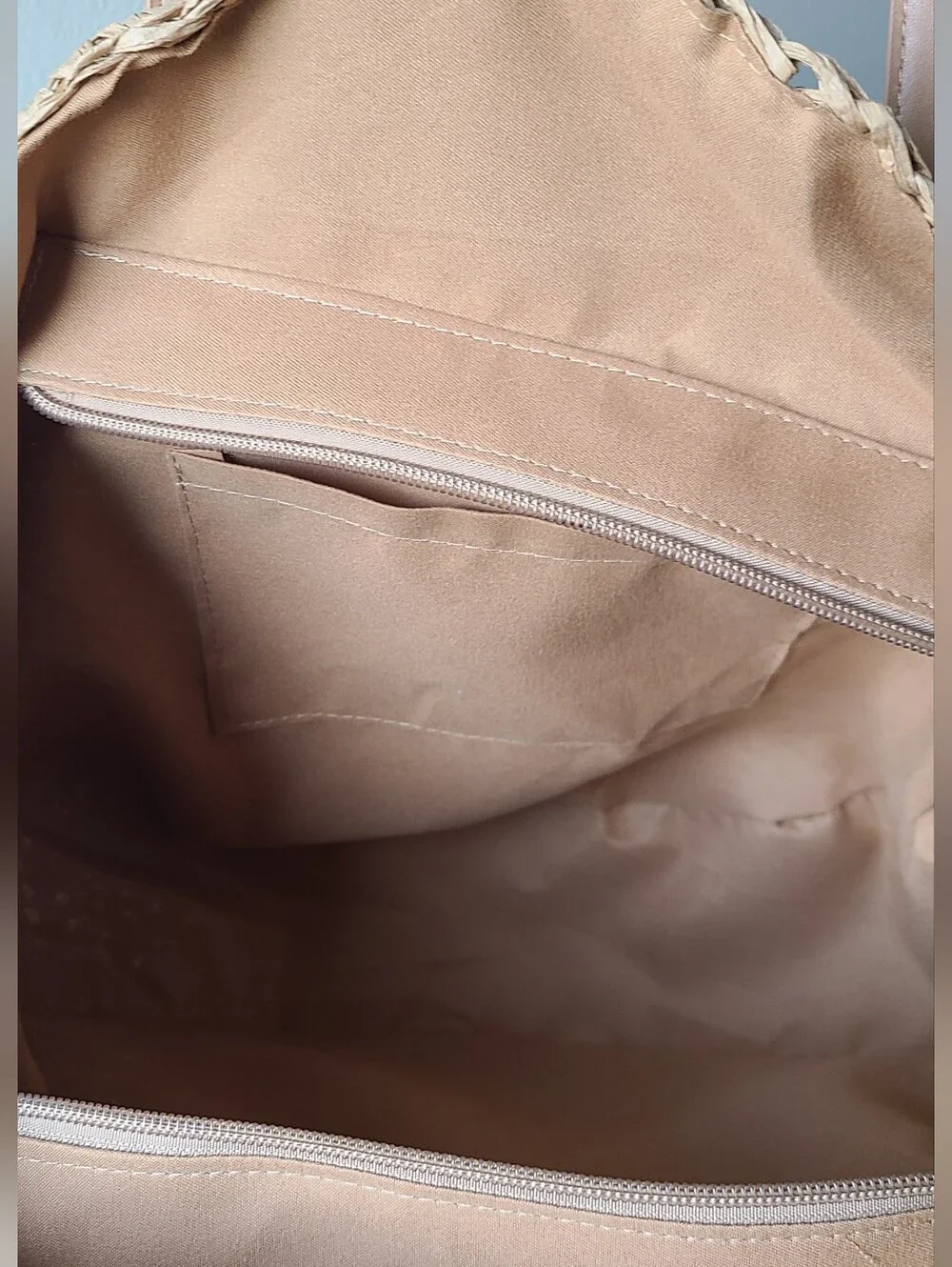Neutral Straw Woven Tote Bag with Faux-Leather Straps